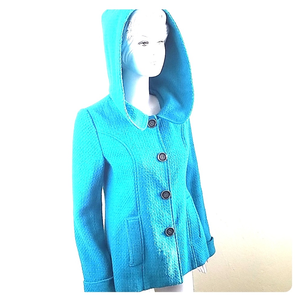 Tulle Retro Teal Hooded Wool Riding Jacket Coat S